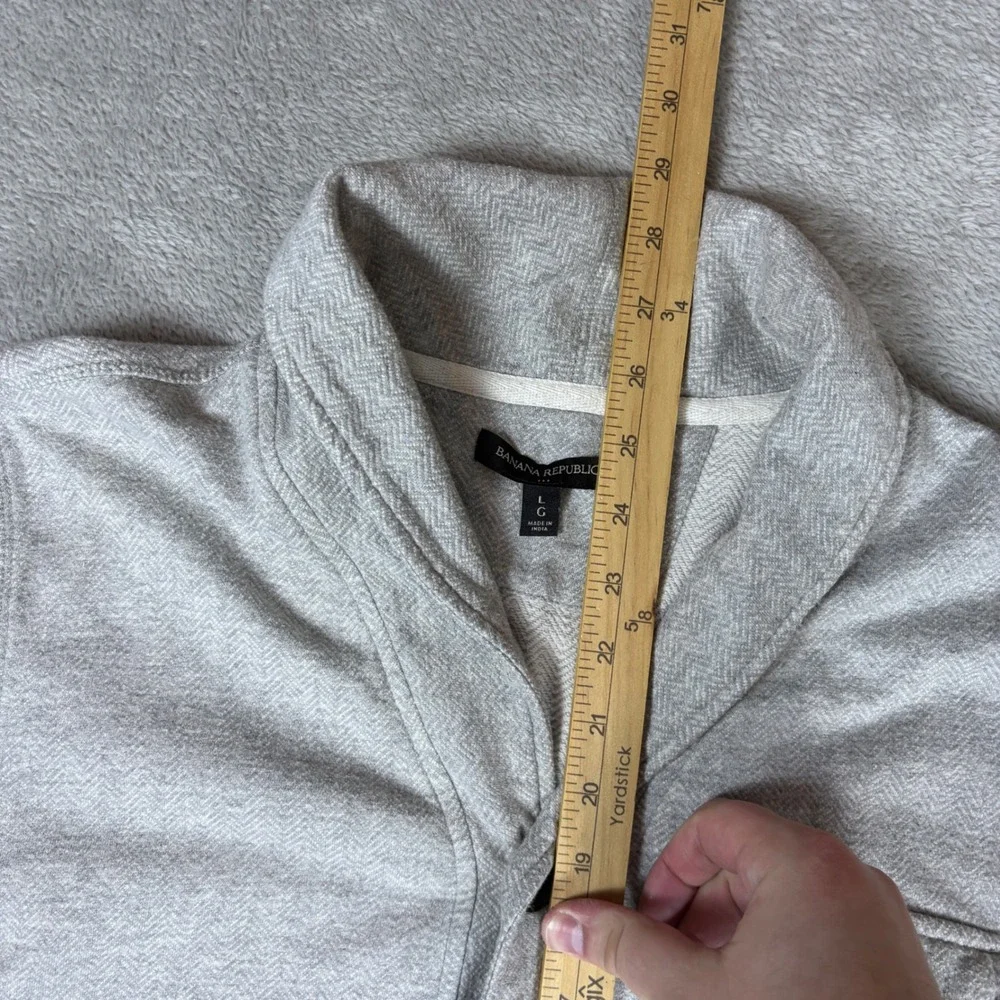 Banana Republic Sweater Men Large Shawl Collar‎ Herringbone Button Front Grey